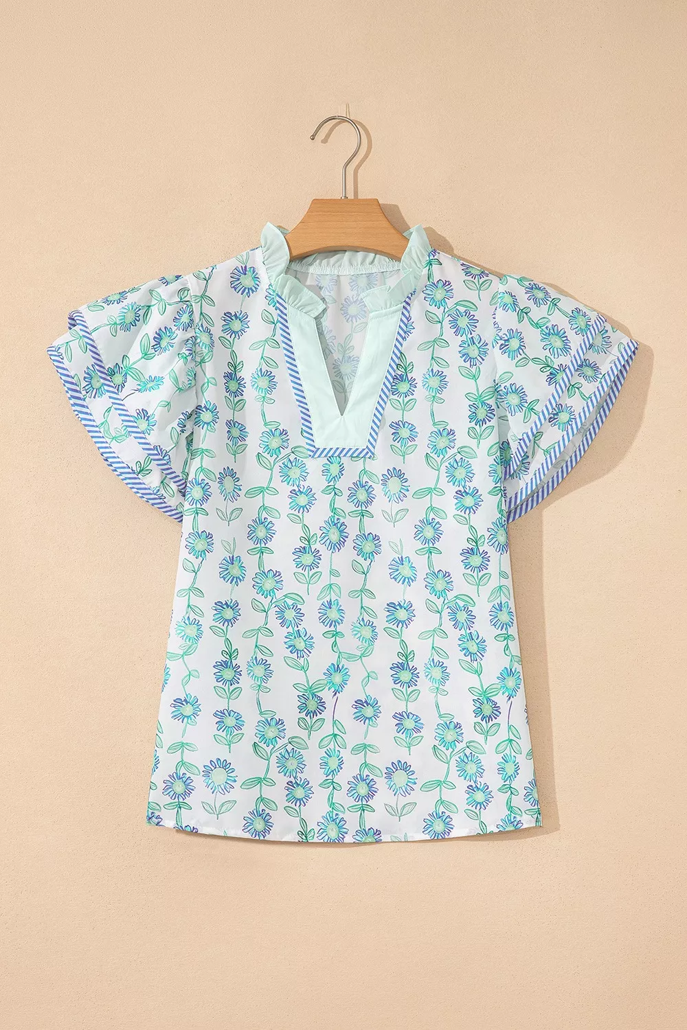 Floral Print Ruffle Sleeve Blouse, image 5