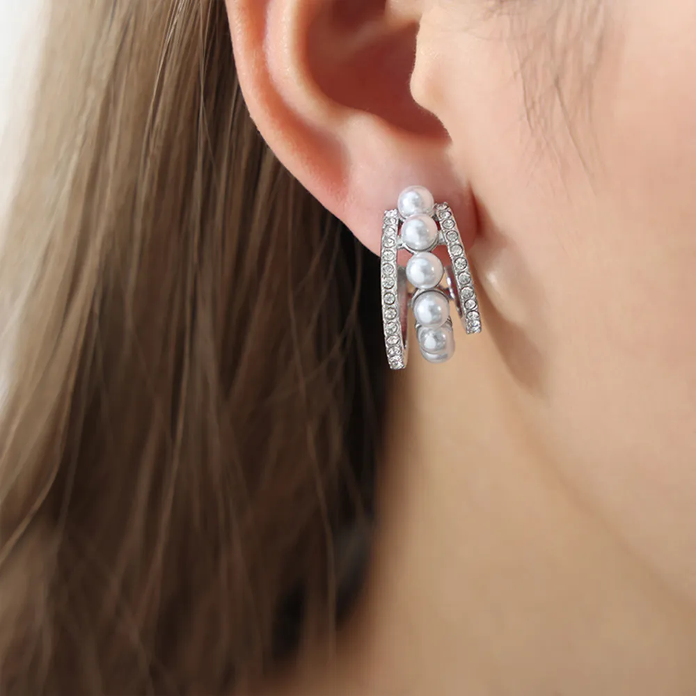 Pearl Titanium Steel C-Hoop Earrings, image 6