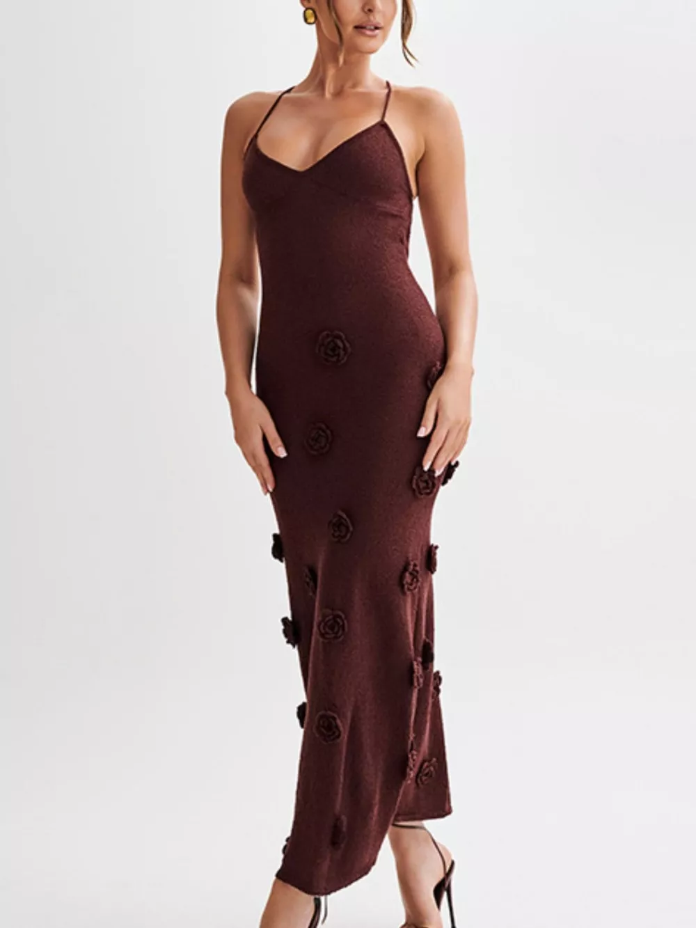 Floral Applique Spaghetti Strap Knit Dress, image 6