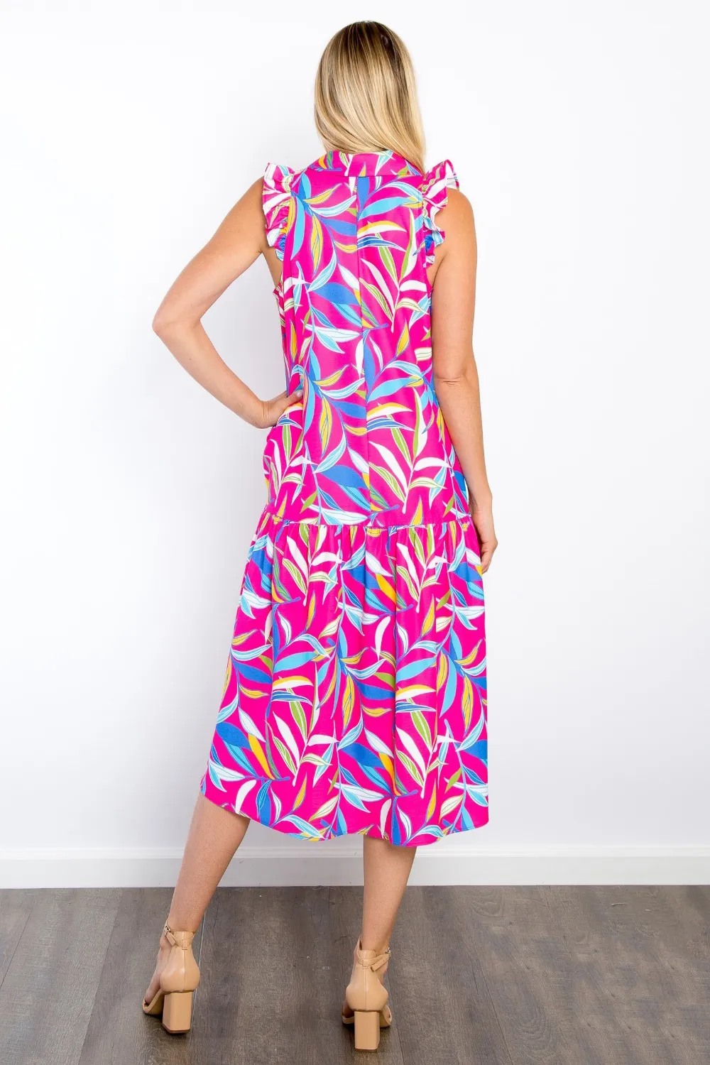 Print Ruffled Midi Dress with Pockets, image 2