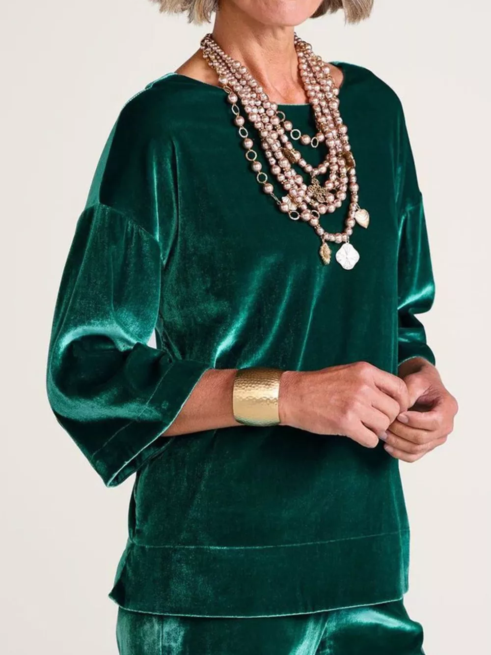 Velvet Boat-Neck T-Shirt with Three-Quarter Sleeves, image 9