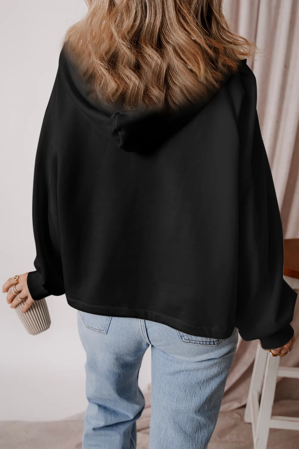 Pocketed Half Zip Dropped Shoulder Hoodie, image 27