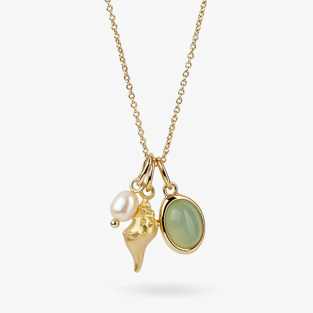 14K Gold-Plated Natural Crystal Conch Pendant Necklace, image 6