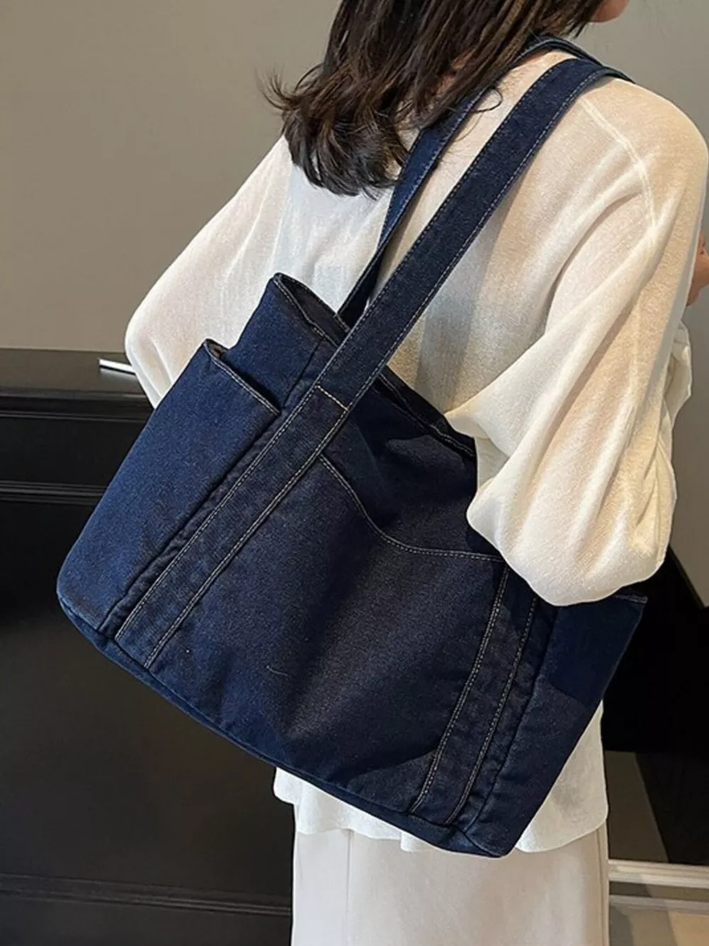Denim Tote Shoulder Bag, image 2