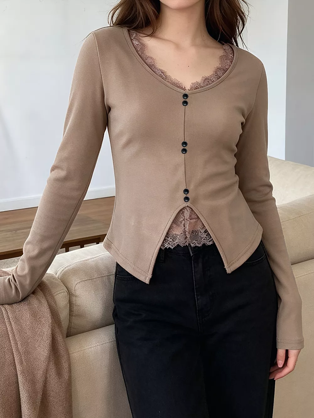 Lace Detail Long Sleeve T-Shirt, image 5