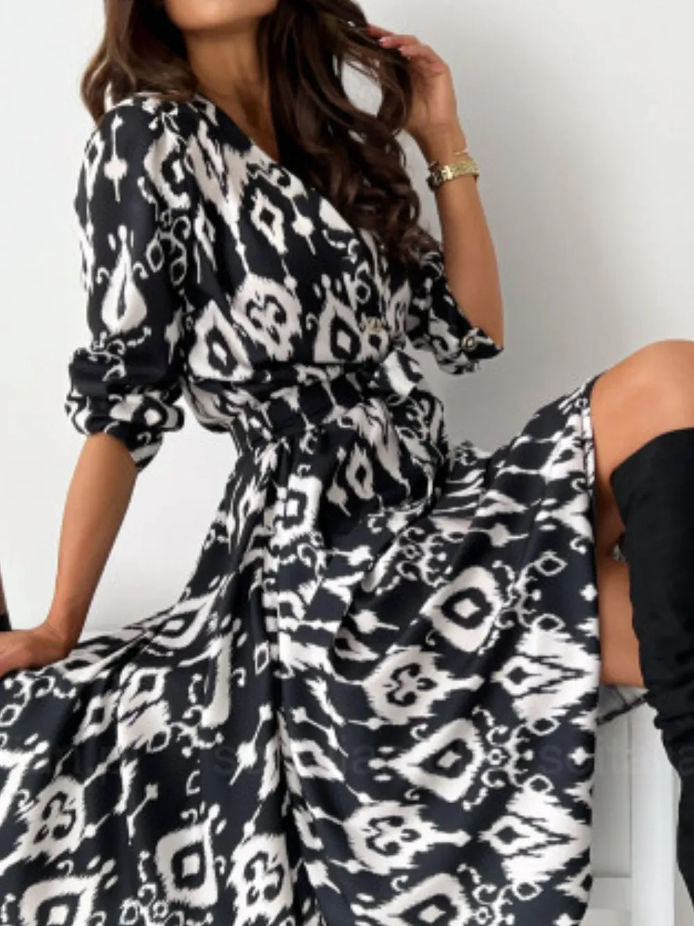 Printed Tie Waist Midi Dress, image 26