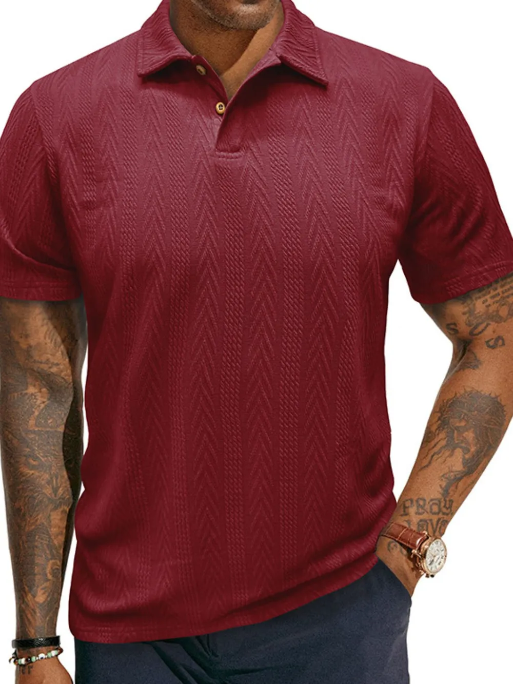 Men's Classic Chevron Textured Polo Shirt, image 8