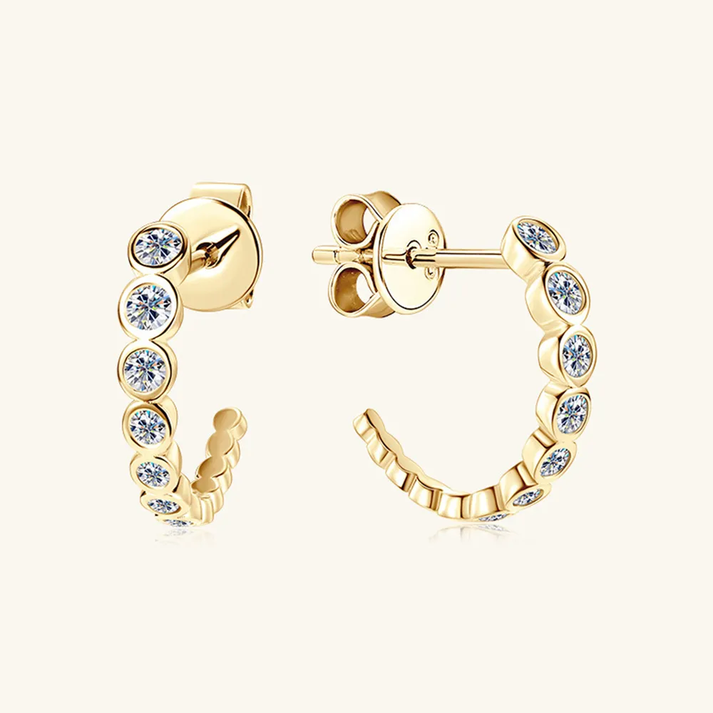 Inlaid Moissanite 925 Sterling Silver C-Hoop Earrings, image 8