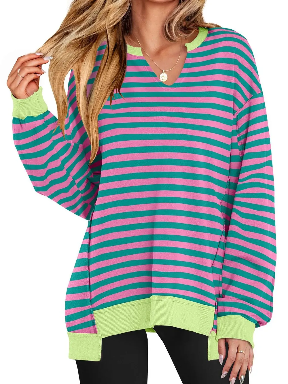 Notched Long Sleeve Oversized Sweatshirt, image 17