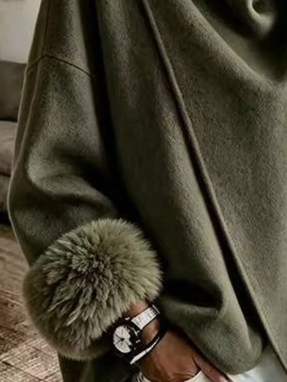 Full Size Elegant Asymmetric Faux Fur Cuff Outerwear Plus Size, image 15
