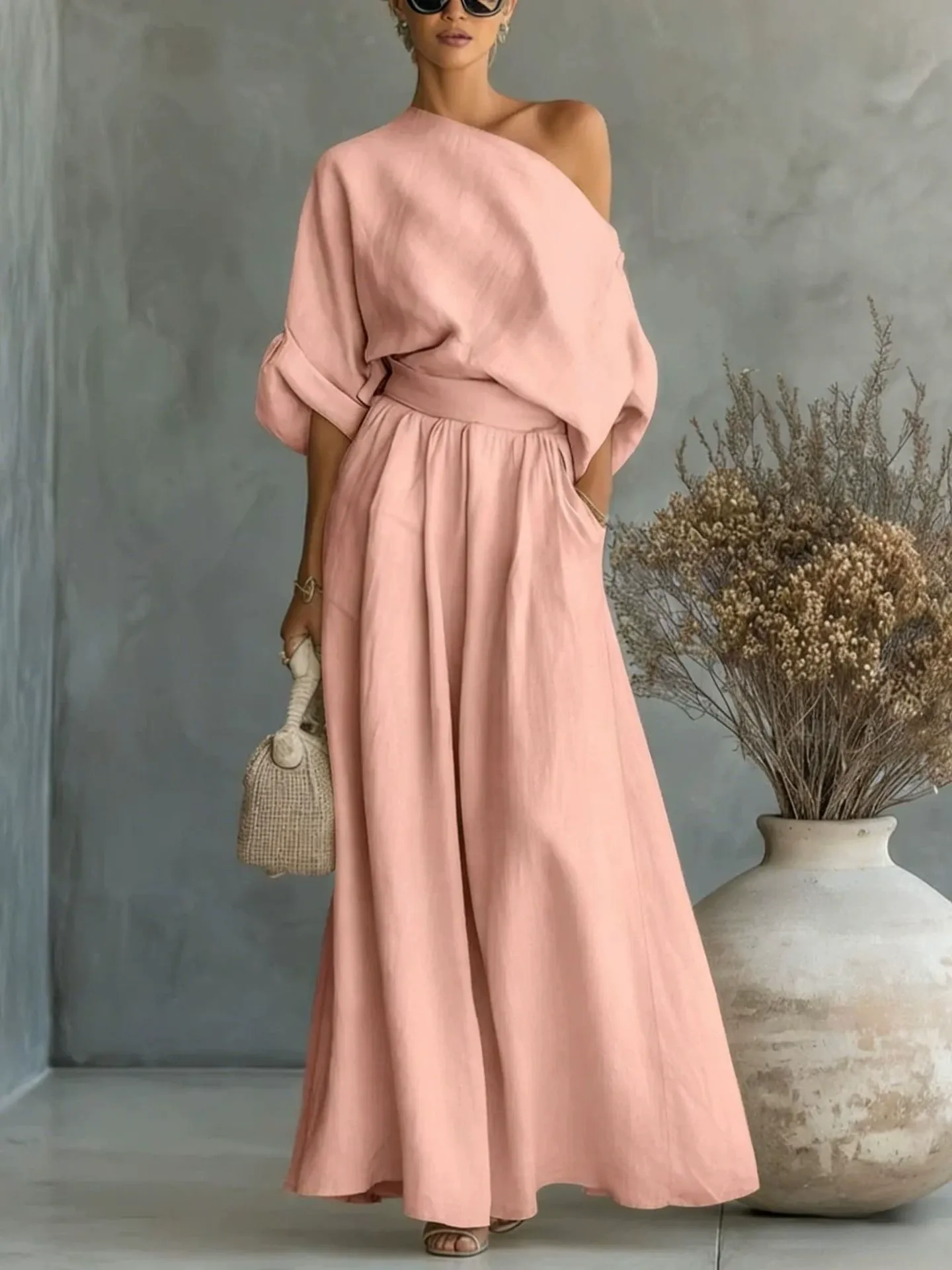 Full Size One Shoulder Top and Wide Leg Pants Set Plus Size, image 13