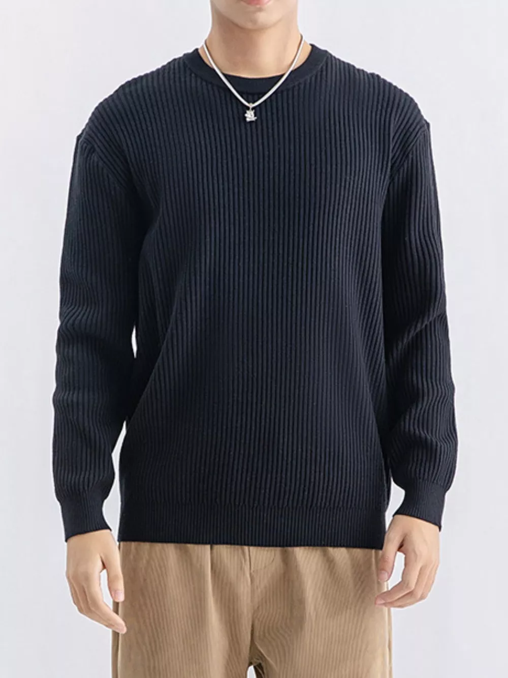 Men's Plus Size Ribbed Knit Crew Neck Sweater, image 5