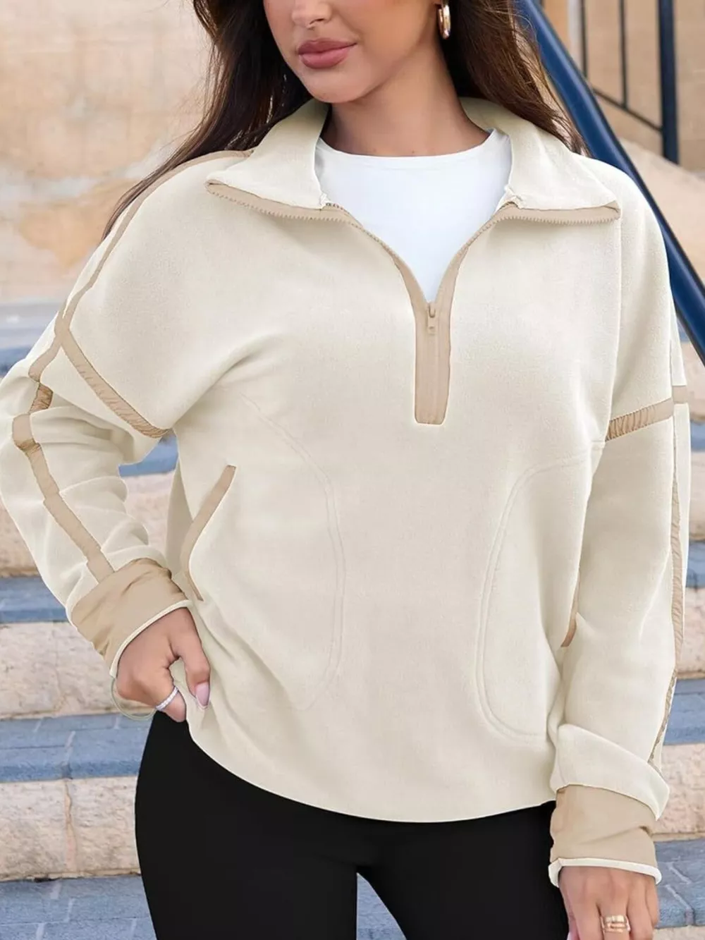 Half Zip Dropped Shoulder Sweatshirt