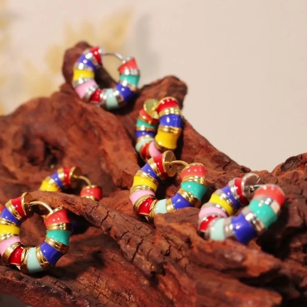 Titanium Steel Enamel Hoop Earrings, image 5
