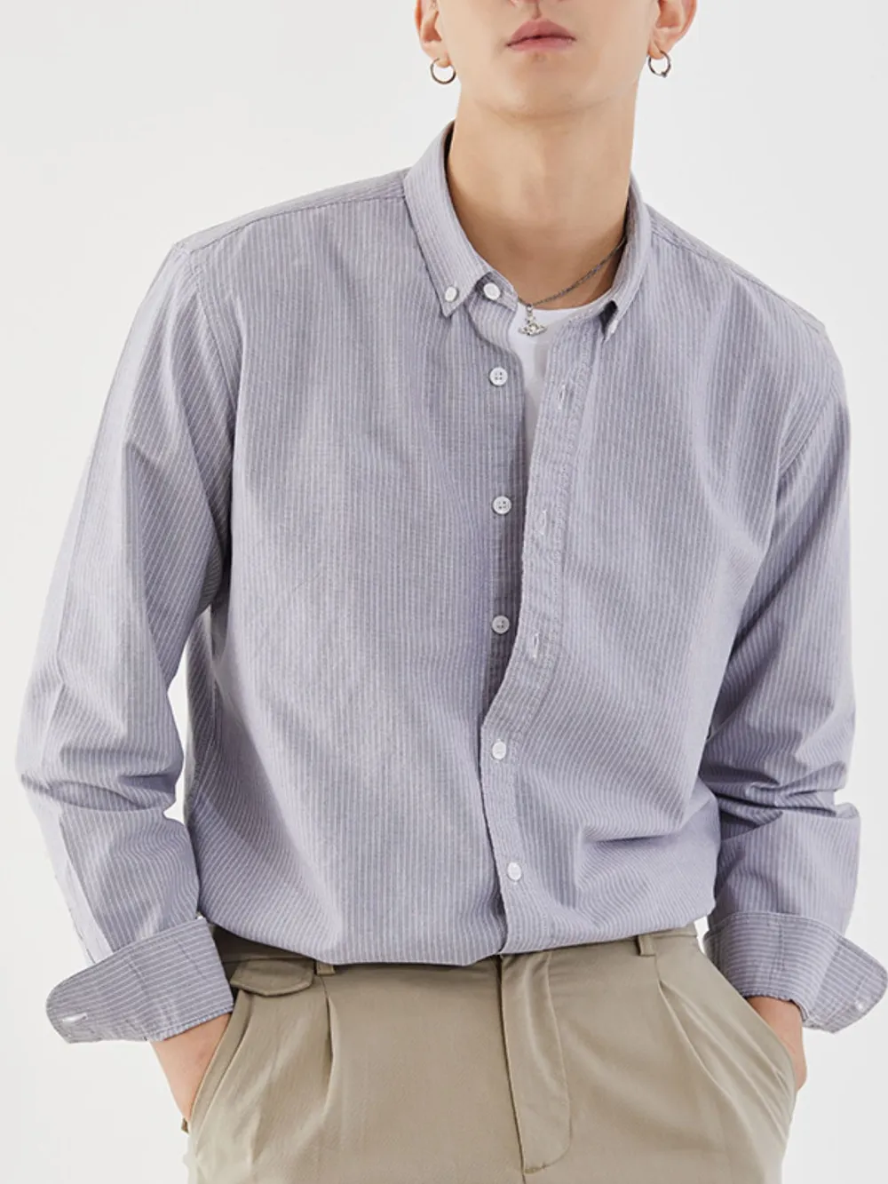 Men's Full Size Striped Button Up Long Sleeve Shirt Plus Size, image 3