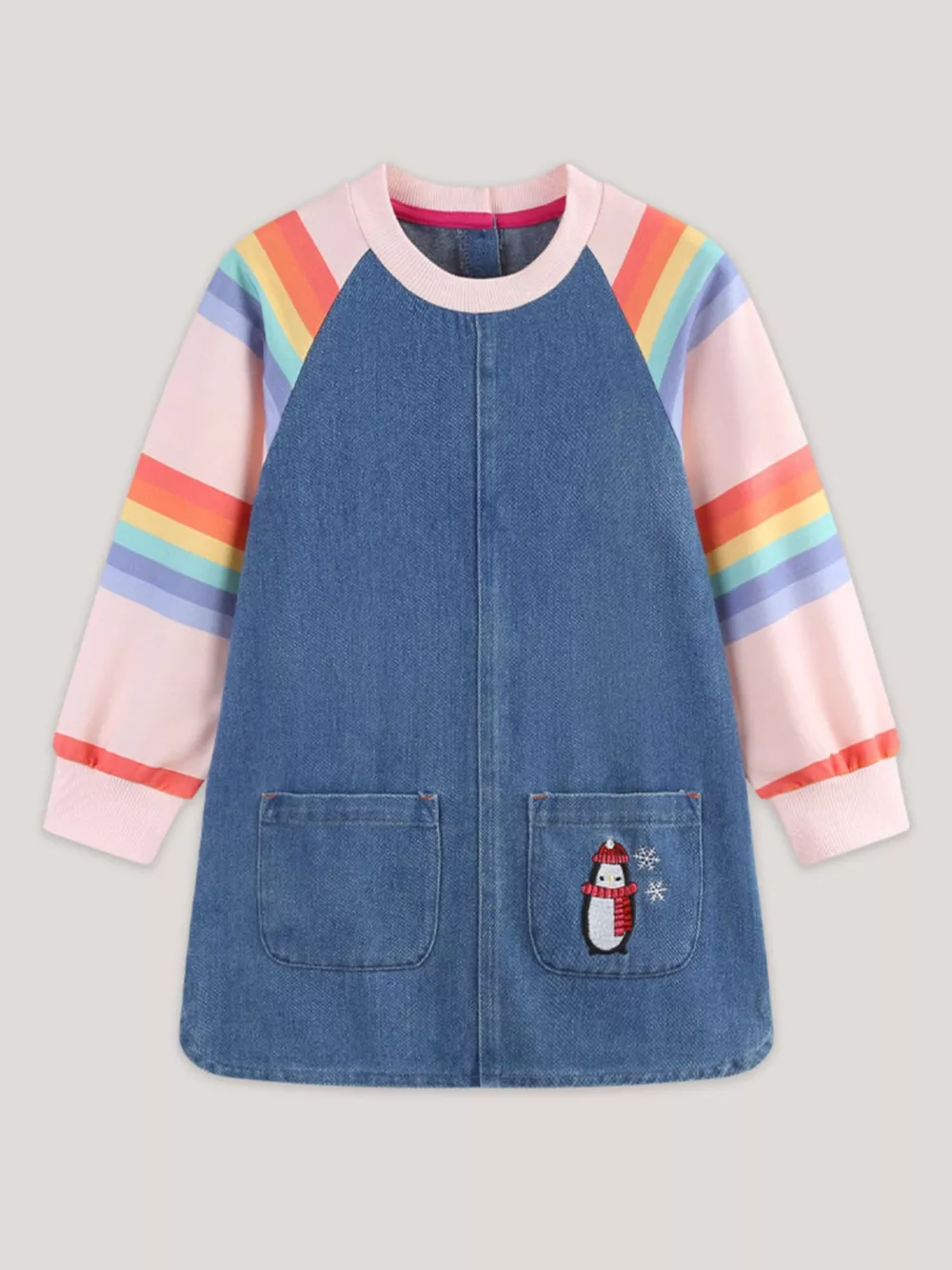 Children's Contrast Raglan Sleeve Denim Dress, image 2