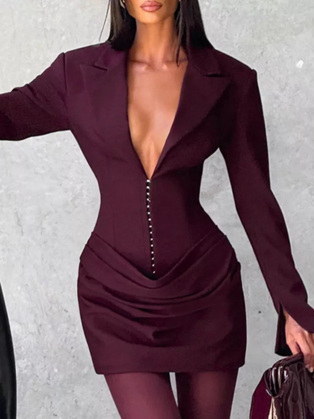 Full Size Blazer-Style Long Sleeve Mini Dress Plus Size, image 23