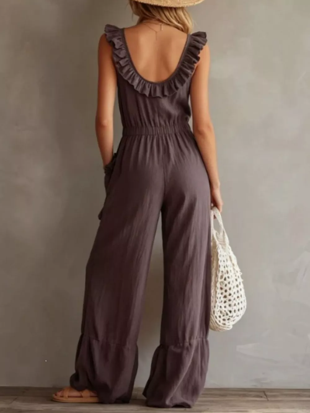 Ruffled V-Neck Wide Leg Jumpsuit, image 2