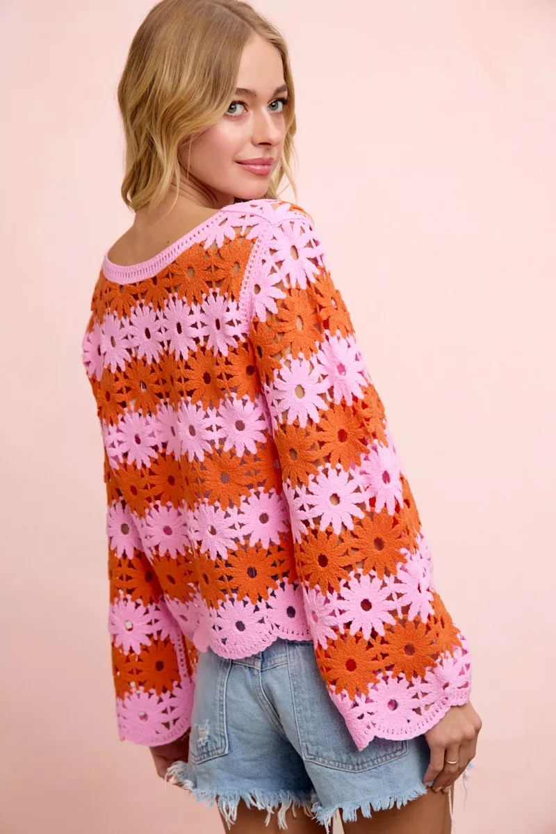 BiBi Flower Crochet Knit Top, image 3