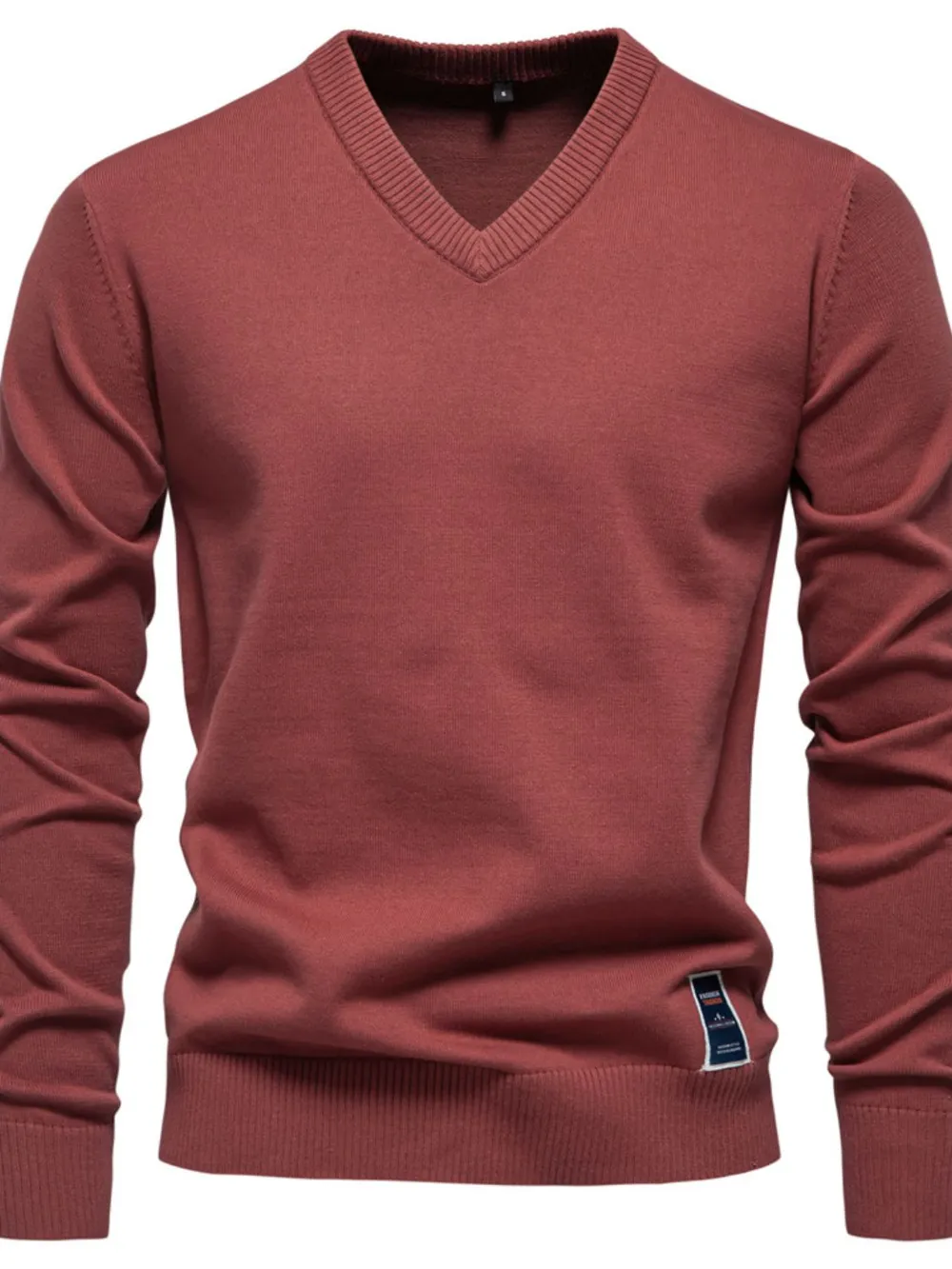 Men's Ribbed Hem V-Neck Long Sleeve Sweater, image 11