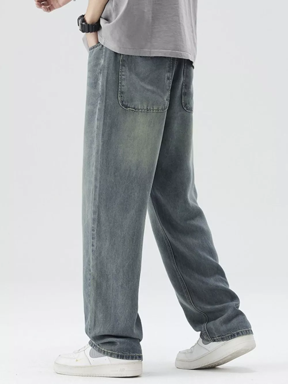 Men's Washed Wide Leg Relaxed Fit Jeans, image 6