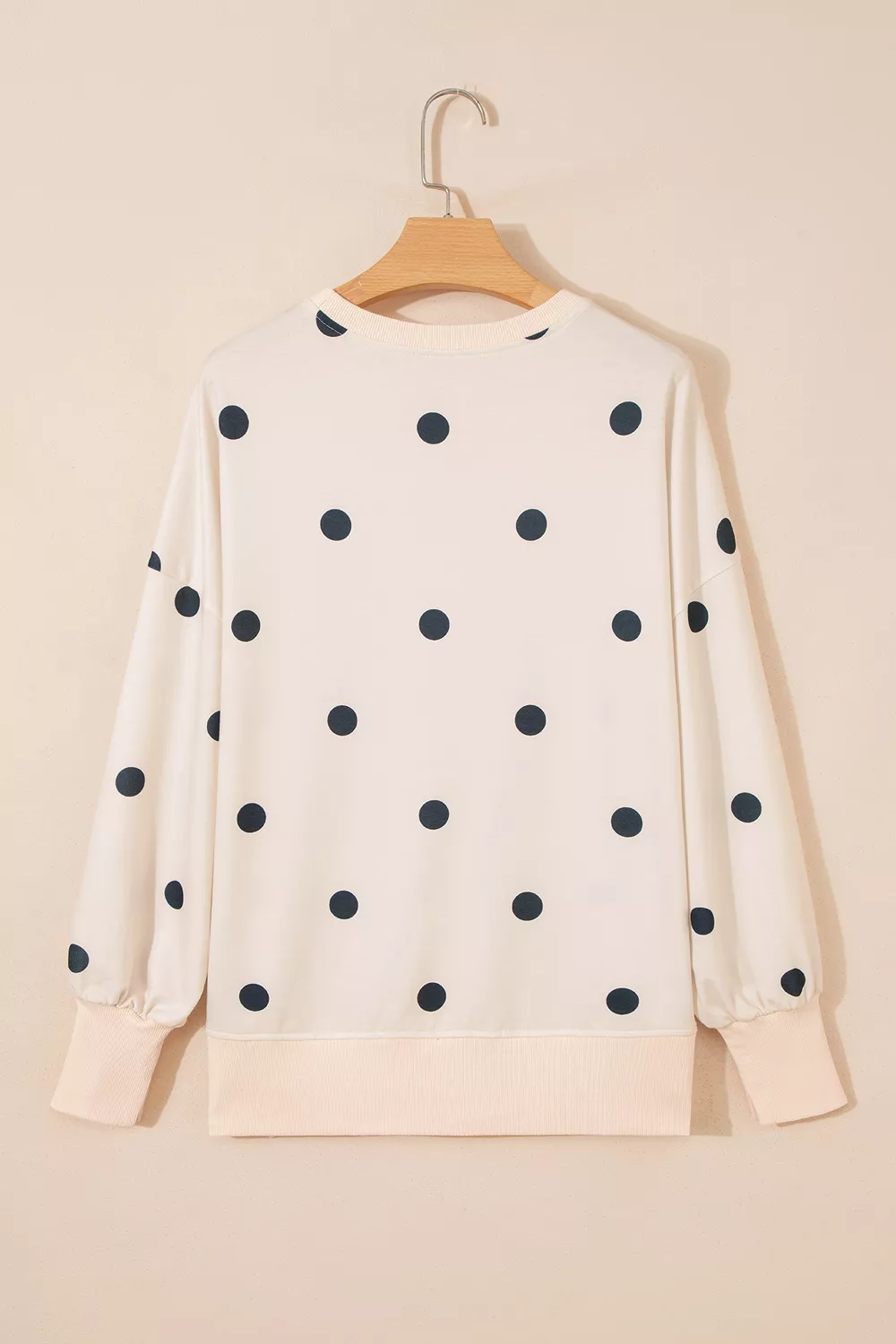 Loose-fit Long Sleeve Round Neck Polka Dot Tunic Sweatshirt, image 9