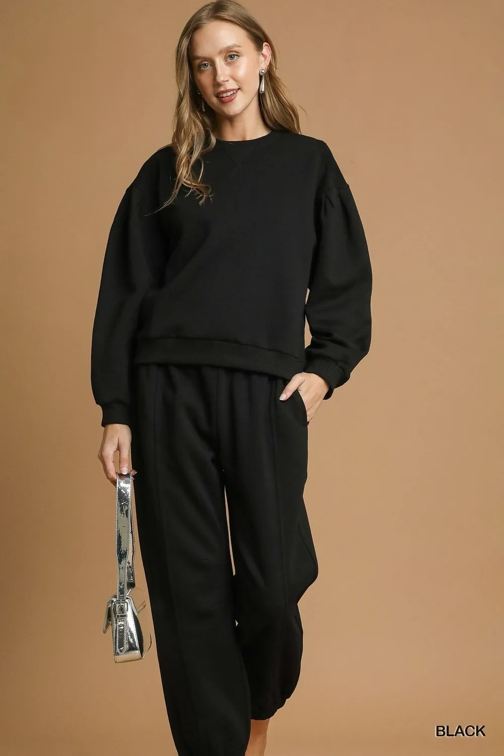 Round Neck Sweatshirt with Pleated Detail, image 4