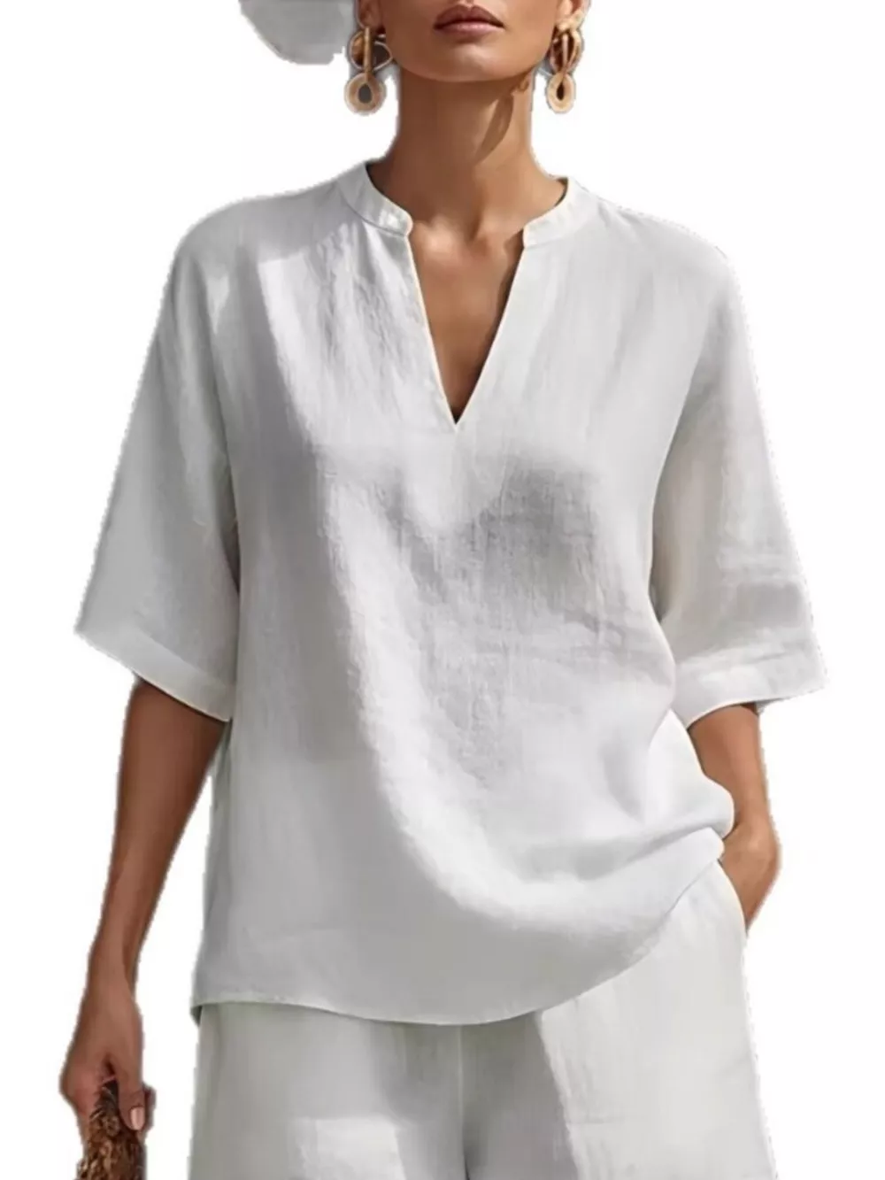 Full Size Notched Half Sleeve Top and Shorts Set Plus Size, image 3