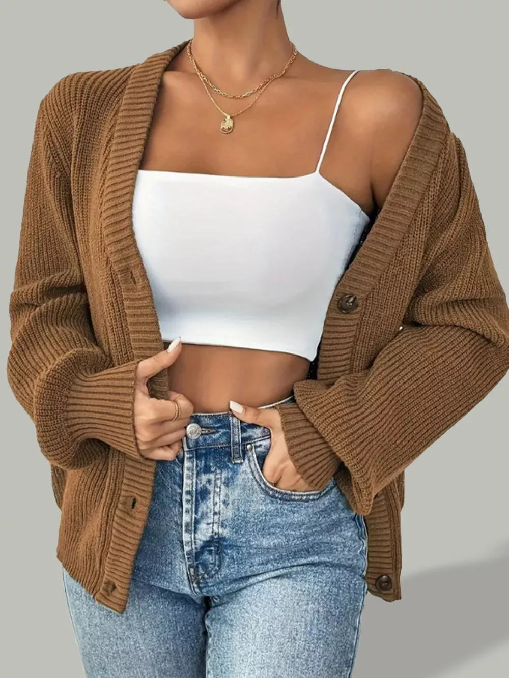 Button Front V-Neck Cardigan, image 5
