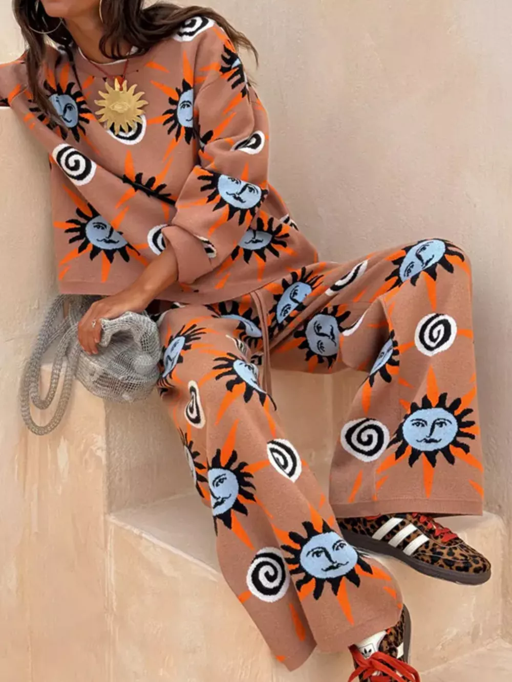 Sun Graphic Top & Cardigan and Pants 3-Piece Sweater Set, image 3