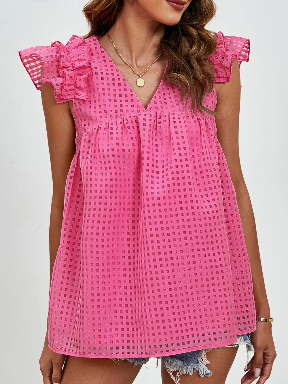 Ruched V-Neck Cap Sleeve Blouse, image 20