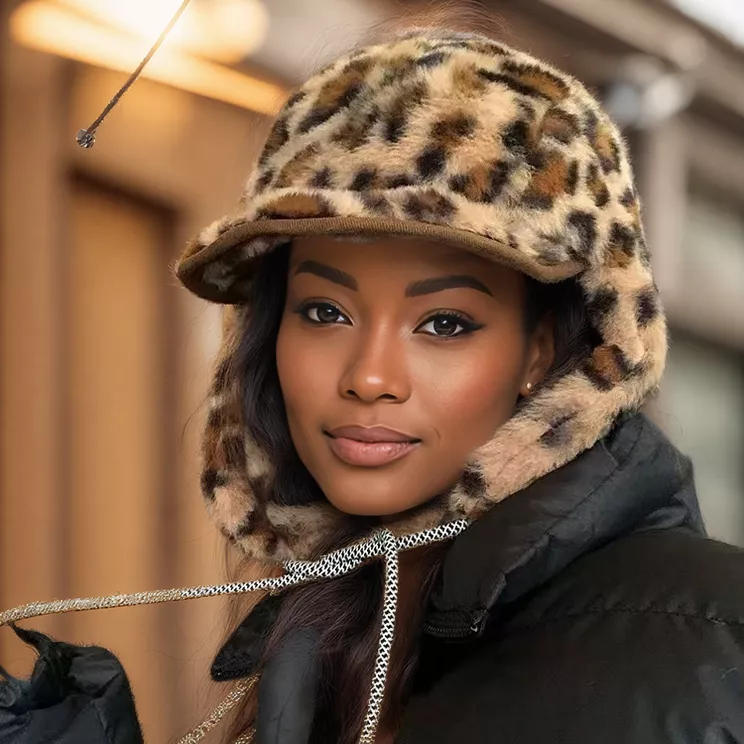 Leopard Print Faux Fur Trapper Hat, image 2