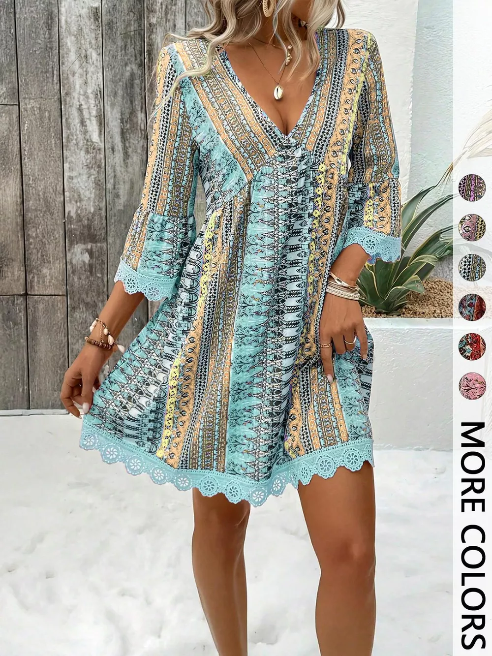 Printed V-Neck A-Line Dress, image 11