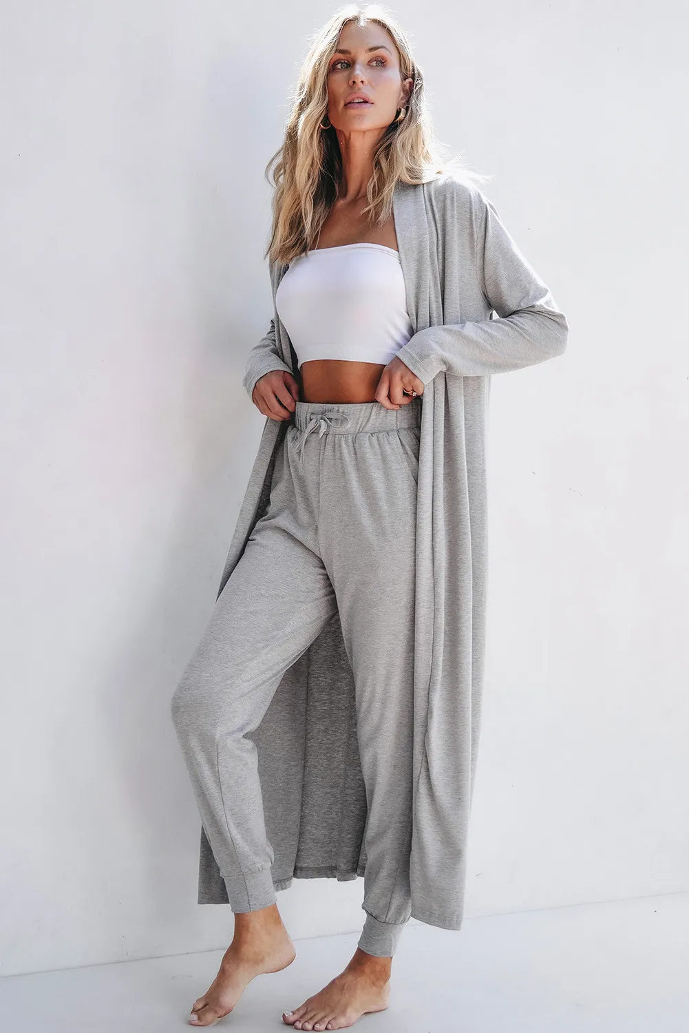 Open Front Long Sleeve Cardigan and Pants Lounge Set, image 13