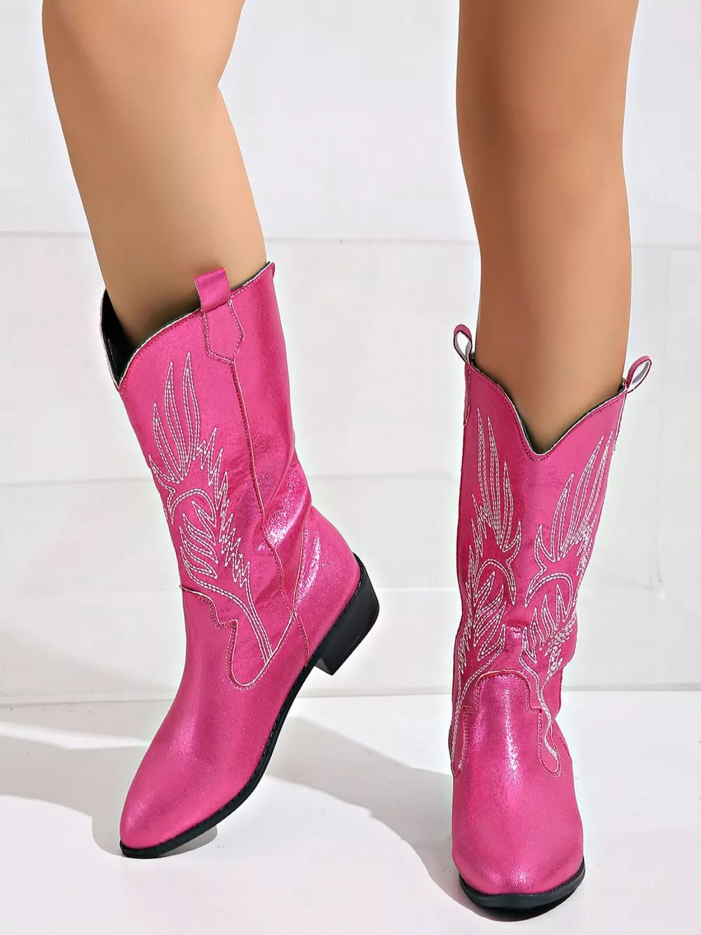 Embroidered Block Heels Boots, image 9