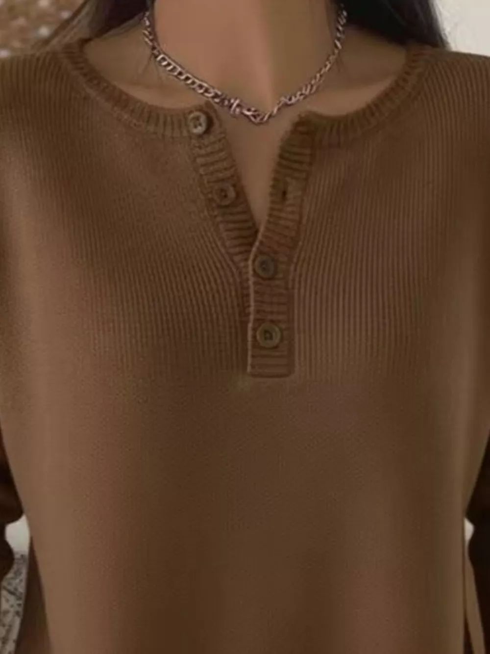 Full Size Button Detail Ribbed Knit Sweater Plus Size, image 12