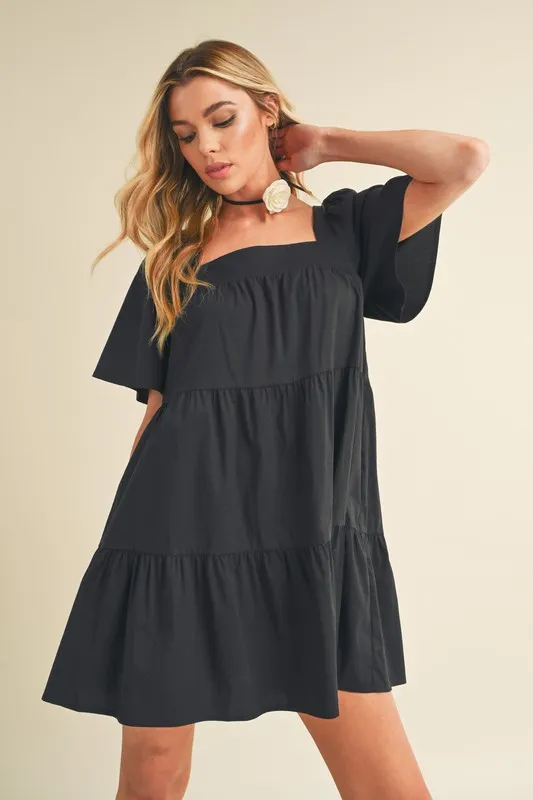 Square Neck Half Sleeve Tiered Dress, image 3