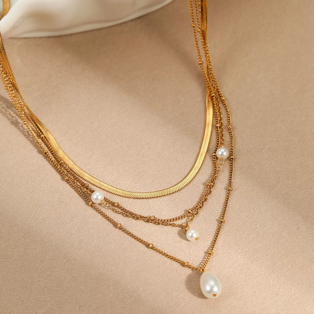 18K Gold-Plated Four-Layered Pearl Necklace, image 5