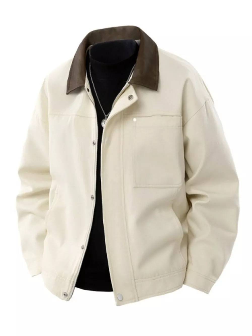Men's Plus Size Contrast Collar Casual Jacket, image 3