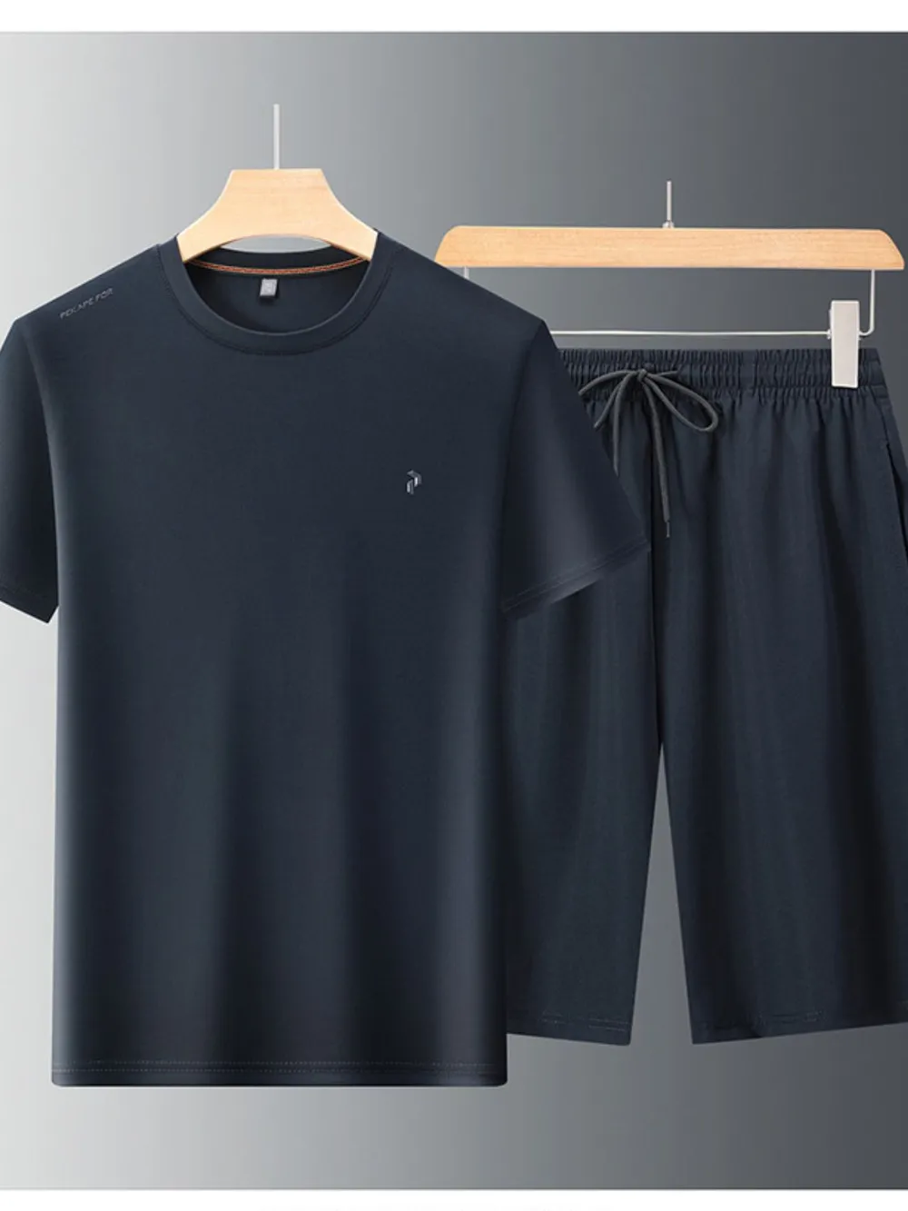 Men's Plus Size Round Neck Short Sleeve Top and Shorts Set, image 4