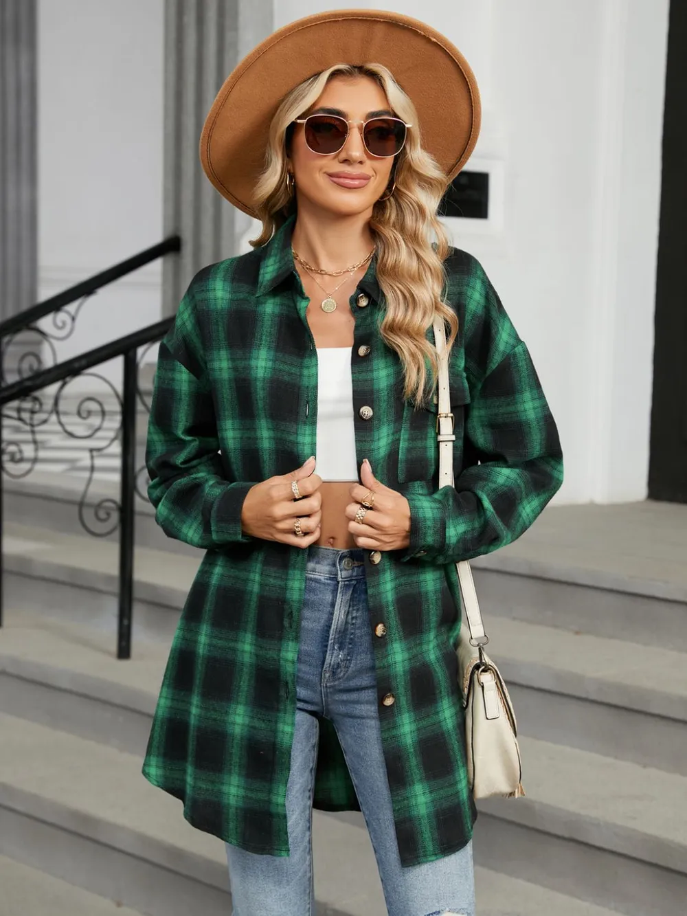 Plaid Collared Neck Long Sleeve Shirt, image 12