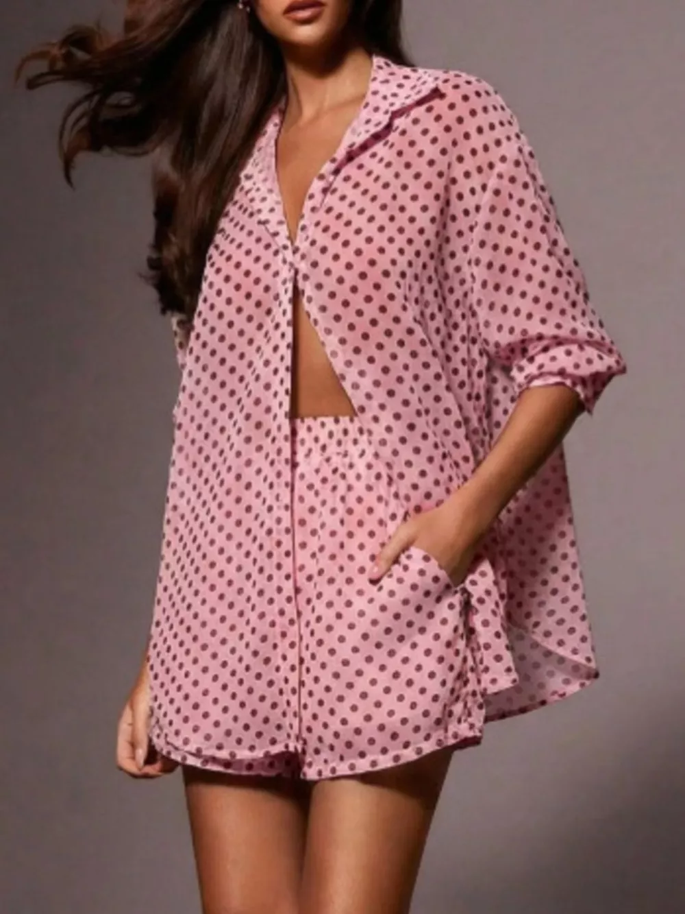 Polka Dot Button Up Shirt and Shorts Set, image 14