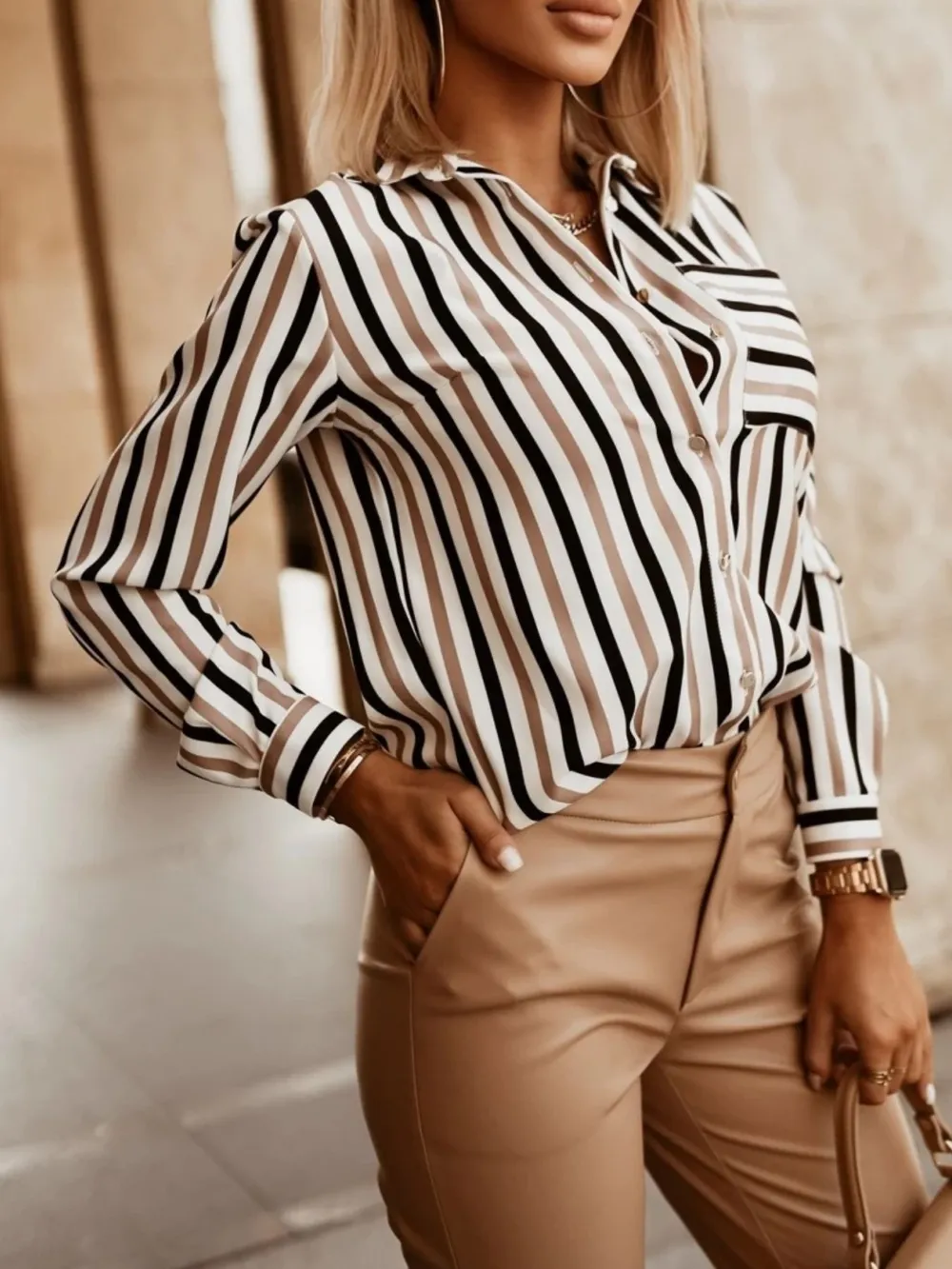 Striped Button-Down Long Sleeve Shirt, image 8