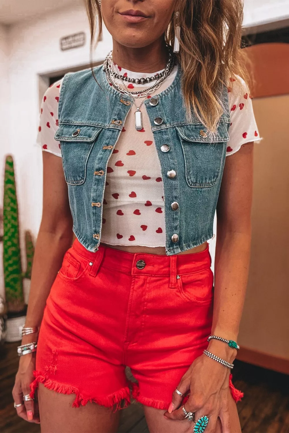 Sheer Heart Print Fitted Top, image 18