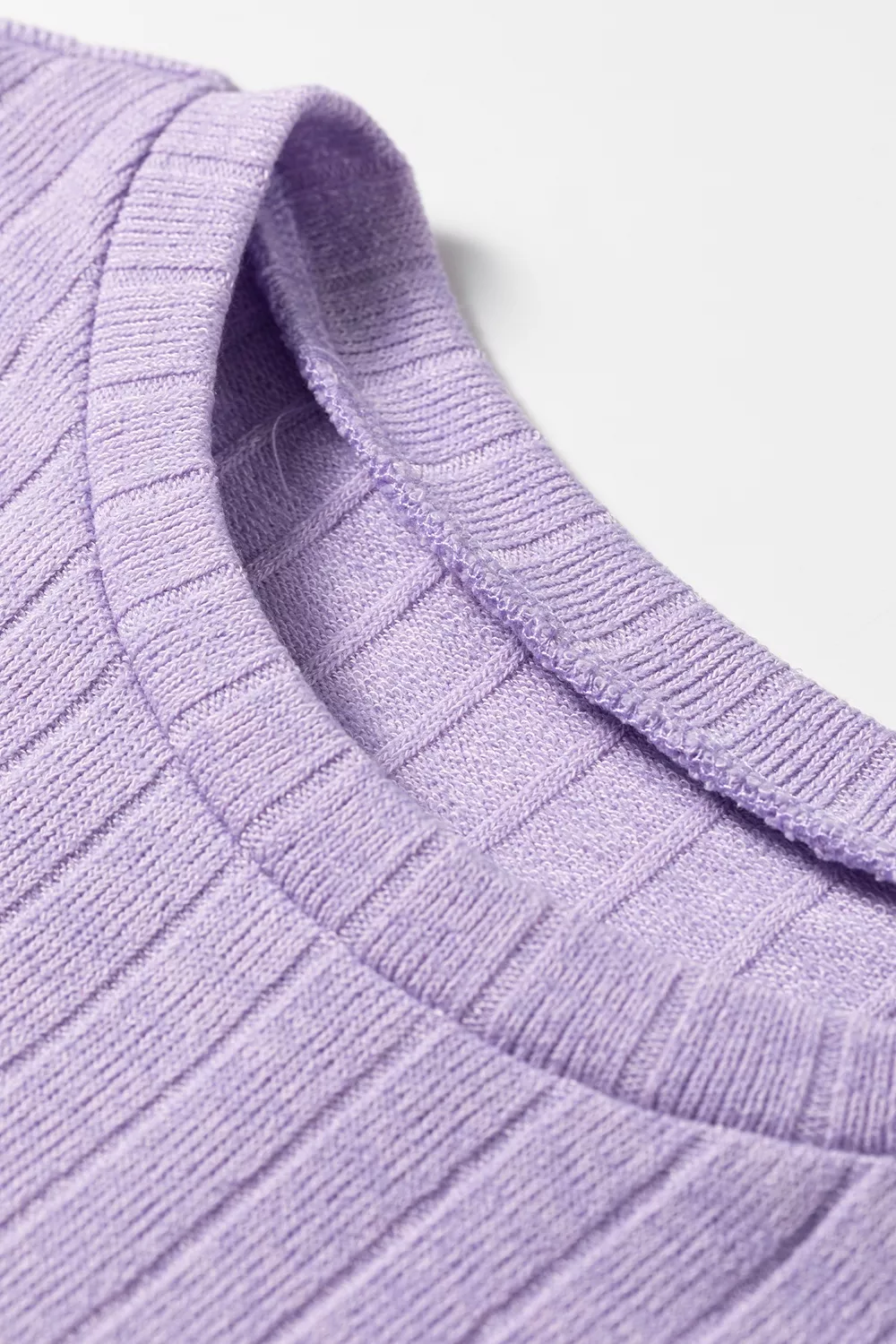 Solid Color Ribbed Texture Long Sleeve Round Neck Casual Top, image 8