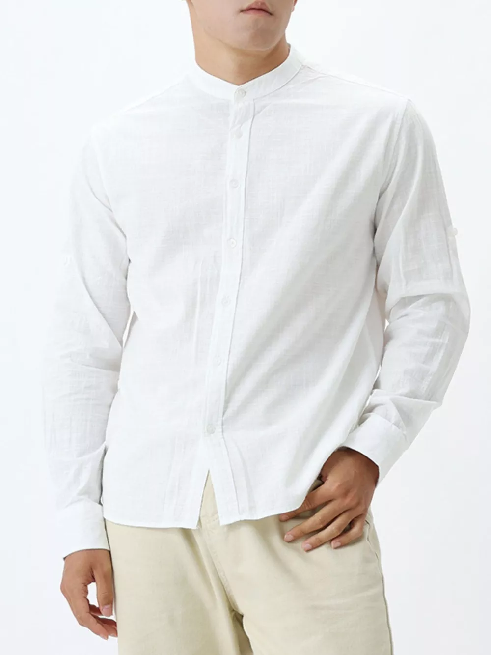 Men's Casual Mandarin Collar Long Sleeve Shirt, image 7