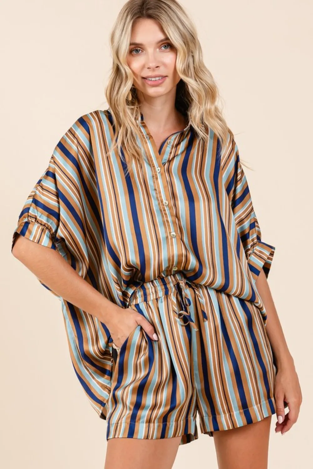 Drawstring Striped Satin Shorts, image 5