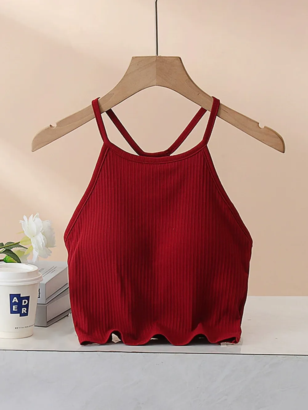 Grecian Neck Cropped Tank with Chest Pads, image 25