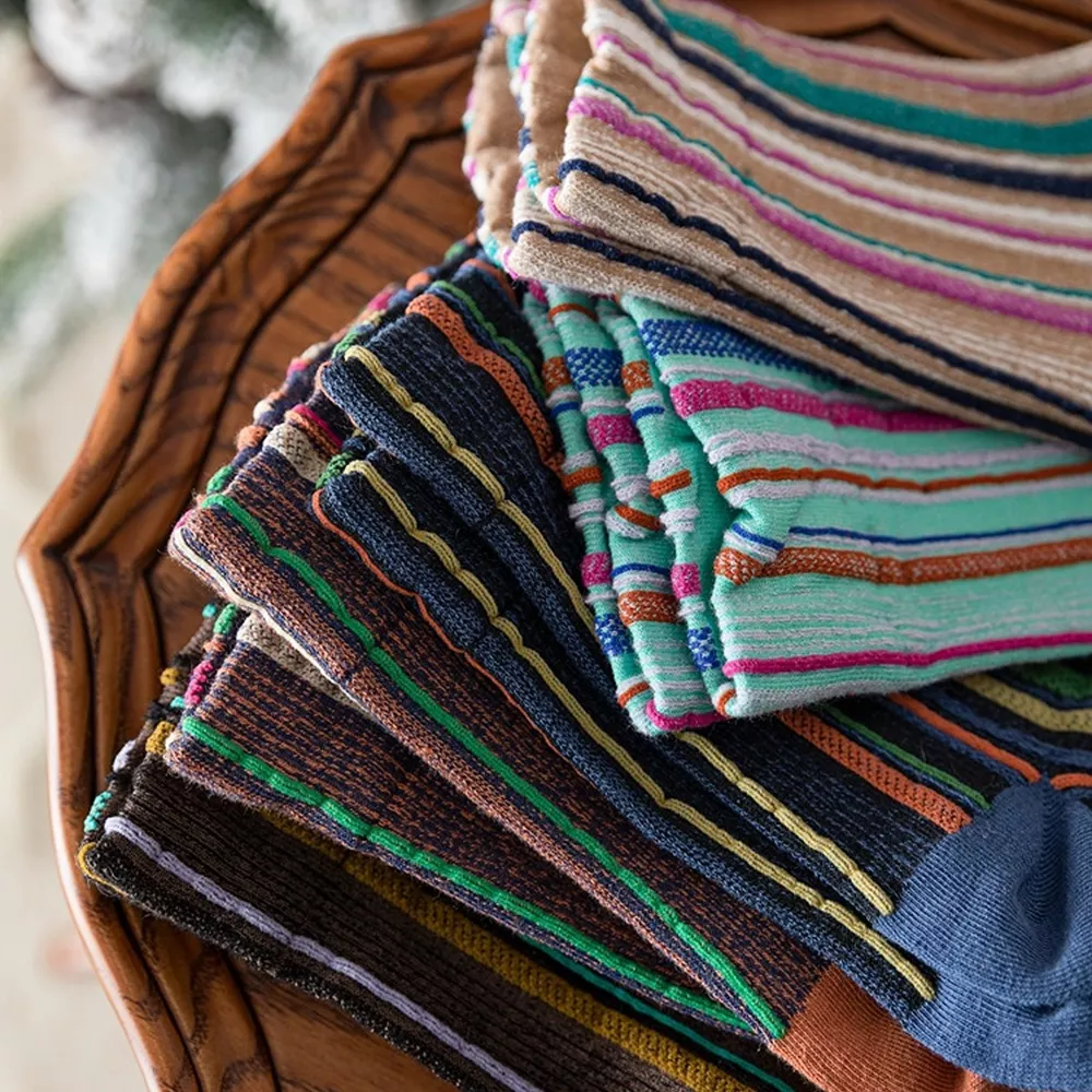 Multi-Color Striped Cotton Crew Socks, image 5