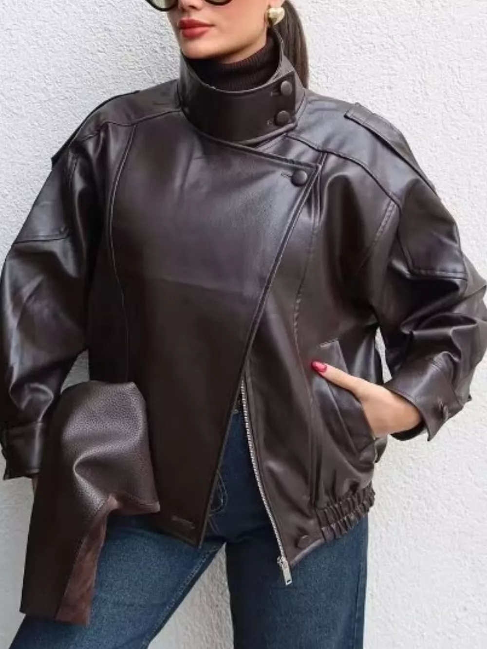 Zip-Up Faux Leather Moto Jacket, image 13